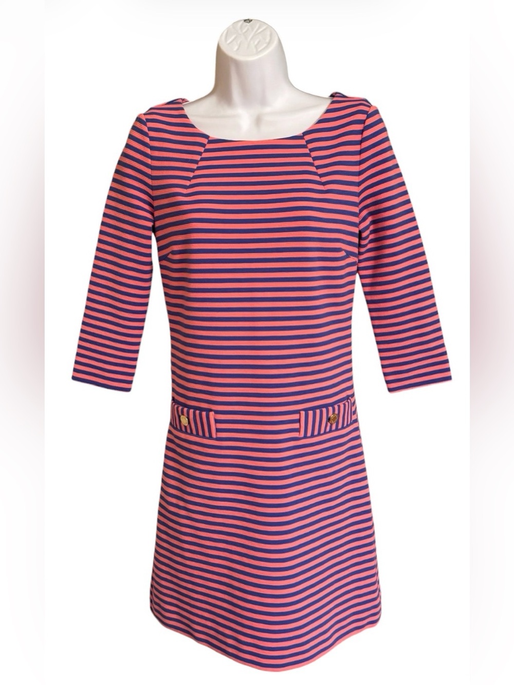 Lilly Pulitzer Charlene Coral Navy Shift Dress S